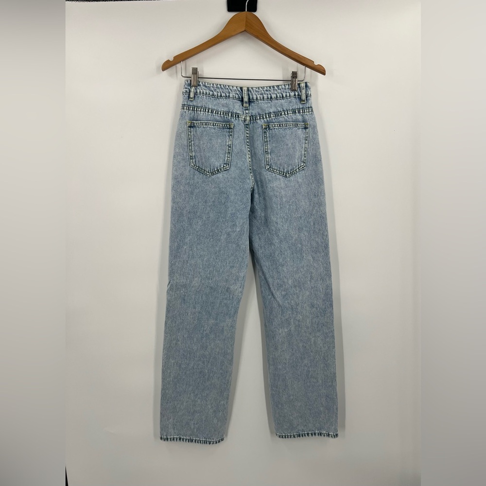 Pearl embellished straight leg statement jeans S coquette feminine spring - Picture 4 of 11